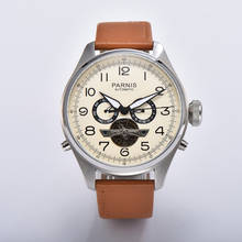 Parnis relógio masculino mecânico grande, 48mm, pulseira marrom, calendário, semana, relógios masculinos, caixa 2020 2024 - compre barato
