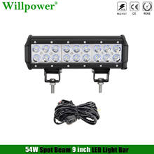 4x4 Truck Car Light 54W 9inch LED Bar Spotlight For Jeep JK Offroad UTV ATV LED Lightbar Mower Boat SUV Driving Fog Lamp 2024 - buy cheap