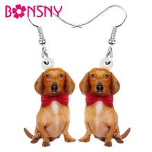 Bonsny-pendientes acrílicos de San Valentín para mujer y niña, joyería colgante con forma de perro salchicha, lazo, regalo para amantes de los adolescentes 2024 - compra barato