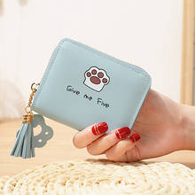 Female Card Holder Money Bag Printed Cat Paw Wallet Women Girl Cute Simple Small Short Zipper Wallets Mini PU Leather Coin Purse 2024 - buy cheap