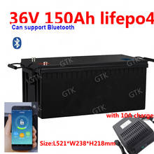 Bateria de lítio gtk 36v 150ah lifepo4, bluetooth, bms, aplicativo para 3000w 2000w, triciclo, ups, veículo, scooter, barco, acampamento + carregador 10a 2024 - compre barato