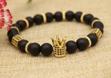 8mm ji gold Crown Matte agate elastic adjusted  zircon cubic zirconia Bracelet Stone bead essential oils diffuser 2024 - buy cheap