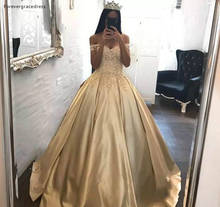 Vestido para quinceañeras de oro 2019, princesa árabe, Dubái, hombros descubiertos, para chicas de 16 años, largo, desfile, FIESTA DE PROMOCIÓN, vestido de talla grande 2024 - compra barato