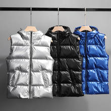 #3604 Silver Blue Black Winter Vest Coat Women With Hood Slim Sleeveless Jacket Ladies Bodywarmer Thick Down Vest Waistcoat 2024 - buy cheap