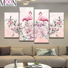 Rosa Flamingo 5d imagem Da Flor Do Pássaro 3d diy Pintura diamante broca praça cheia de strass diamante bordado mosaico 4 pçs/set, 2024 - compre barato