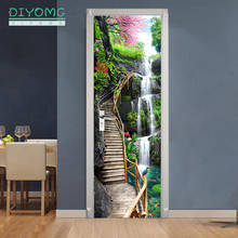 77x200cm 3D Door Wallpaper DIY art For Door self-Adhesive Wall Murals Vinyl Removable Door Decals waterfall Home Decor Stickers 2024 - buy cheap