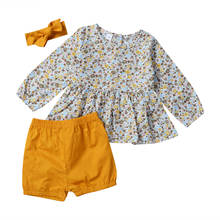 Conjunto de ropa para niñas pequeñas, Tops florales, pantalones cortos marrones, diadema, trajes para bebés de 0 a 18 meses, 3 uds. 2024 - compra barato