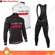 Califórnia república 2021 conjunto camisa de ciclismo roupas ciclismo dos homens inverno velo térmico manga longa estrada bicicleta terno mtb roupas 2024 - compre barato