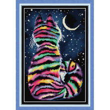 Gold Collection Counted Cross Stitch Kit Striped Cat Rainbow Colorful Kitty Moon Night 2024 - buy cheap