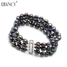 Real Beautiful freshwater 3 rows black pearl bracelet for women,girls birthday gift trendy bracelet 2024 - buy cheap
