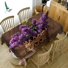 Toalha de mesa redonda e retangular de algodão, toalha de mesa 3d roxa com estampa de flor à prova de poeira e lavável 2024 - compre barato