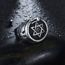 Novo retro águia totem hexagonal estrela padrão anel anel masculino moda vintage metal anel acessórios festa jóias 2024 - compre barato