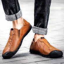Sapatos de couro genuíno para homens, calçados casuais de alta qualidade para áreas externas, tênis leve para caminhada, rasteirinhas e zíper lateral para homens 2024 - compre barato