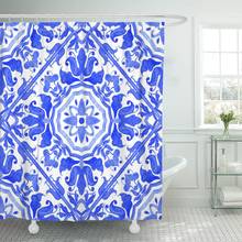 Португальская плитка Azulejo, сине-белая занавеска для душа с великолепным рисунком, водонепроницаемая Полиэстеровая ткань, Комплект 72x78 дюймов 2024 - купить недорого