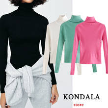 KONDALA Women Sweater Za Fashion 2021 Casual Knitted Sweaters Female Turtleneck Slim Mujer Tops Spring Pullovers 2024 - buy cheap