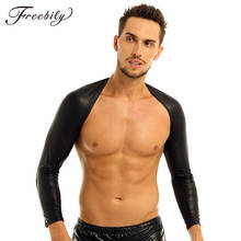 Mens Sexy Clubwear Faux Leather Patchwork Crop Tank Tops Long Sleeve Men Harness Bodybuilding Stage Costume Gay Exotic Tanks 2024 - buy cheap