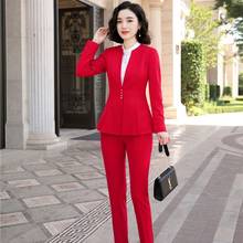 Formal Red Blazer Ladies Pant Suits Women Business Suits Work Wear Clothes Sets Pantsuits OL Styles 2024 - buy cheap