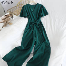 Woherb Summer Casual Short Sleeve Jumpsuit Women Sashes Loose Wide Leg Playsuit Ladies Overalls Party Club Fashion Jumpsuits2022 2024 - buy cheap