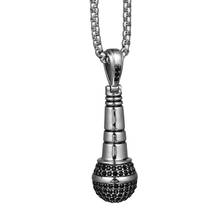 Collar de acero de titanio para hombre, colgante de plata y negro con micrófono, joyería de infinito, cadena de Metal de Hip Hop, color plateado 2024 - compra barato