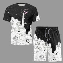 Verão na moda 2 peça conjunto camiseta shorts outfits copo de leite céu estrelado impressão masculino define casual roupas curtas ternos dos homens 2024 - compre barato