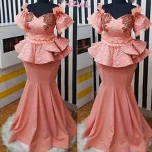 Dubai Plus Size Mermaid Evening Dresses Aso Ebi Major Pearls Short Sleeves Prom Dress Ruffles Peplum Appliques Robe De Soiree 2024 - buy cheap