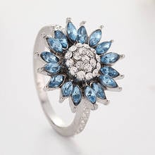 Fashion Sunflowers Blue Zircon Rings Jewelry Classic Women White Crystal Engagement  Rings for Female Party Best Gift 2024 - buy cheap