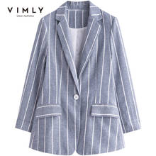 Vimly elegante feminino listrado blazers moda entalhado bolsos de botão único três quartos casacos femininos casuais jaquetas f2306 2024 - compre barato
