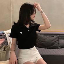 Women Sexy Slim T-shirt Simple Female Casual Short-Sleeved Turn-down Collar Summer Basic Tee Tops 2024 - buy cheap