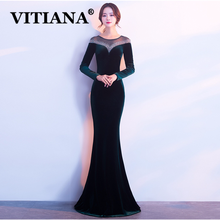 VITIANA Women Velvet Sexy Party Long Dress Female Mesh Long Sleeve Elegant Bodycon Dresses Femme Host Banquet Night Vestidos 2024 - buy cheap