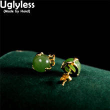 Uglyless-MINI pendientes de Jade Natural para mujer, de 8MM, de oro Real, Plata de Ley 925, corazones, bisutería E1535 2024 - compra barato