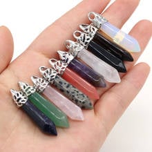 Natural stone Pendant Amethysts alloy Bullet shape Exquisite charms For jewelry making DIY Necklace Bracelet accessories 8x40mm 2024 - buy cheap