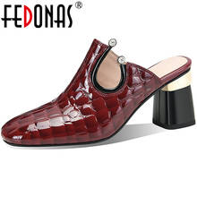 Fedonas sandálias femininas de couro legítimo, sandálias das mulheres em strass, salto alto de couro legítimo, sapatos de verão, 2021 2024 - compre barato