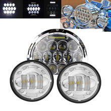 7 дюймов хром мотоцикл светодиодный проектор фары 75 Вт + 4-1/2 "Противотуманные фары для Steet Glide Tri Cvo Heritage Softail тонкий Road King 2024 - купить недорого