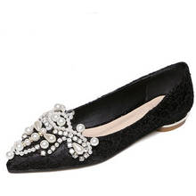 Best Sale 2021 New Spring Classic Pointed Flat Shoes Lace Beaded Rhinestone Fashion Shoes Banquet Wedding Women Flats Large Size 2024 - buy cheap