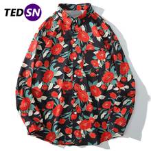 Red Peony Flowers Print Long Sleeve Casual Shirts 2020 Harajuku Streetwear Shirts Cotton Loose Hawaiian Beach Shirts Tops Mens 2024 - buy cheap