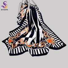 BYSIFA|Winter Ladies' Scarves Fashion Navy Blue White Striped Silk Scarf Shawl Printed 90*90cm Brand Women 100% Silk Scarf Hijab 2024 - buy cheap