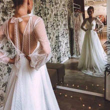 JIERUIZE White Dot Tulle Summer Wedding Dresses Long Sleeves Backless Beach Bridal wedding Gowns vestido de noiva 2024 - buy cheap