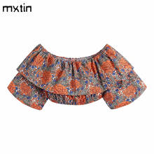 MXTIN-Blusa corta con estampado Floral para mujer, camisa de manga corta con cuello oblicuo y volantes, Sexy, verano, 2020 2024 - compra barato