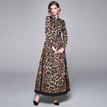 Merchall-Vestido largo de pasarela con estampado de leopardo para mujer, vestido largo Vintage de fiesta con cuello vuelto, manga larga, 2020 2024 - compra barato