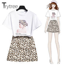 Trytree 2020 летний женский комплект из двух предметов, повседневный Свободный Топ с круглым вырезом + юбка, Модный комплект из 2 предметов с леопардовым принтом 2024 - купить недорого