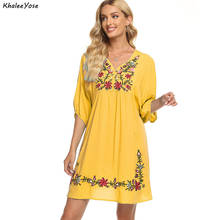 Mini vestido bordado floral khalee yose, de verão, feminino solto, casual, chique, estilo boho 2024 - compre barato