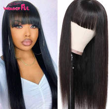 Wonderful Straight Human Hair Wigs With Bangs Brazilian Remy Hair Wig For Women Machine Made Colored Nature Bloned Orange Blue 2024 - buy cheap