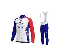 SPRING SUMMER 2021 GROUPAMA FDJ  TEAM LONG SLEEVE CYCLING JERSEY WEAR CLOTHES + BIB PANTS WITH GEL PAD SIZE XS-4XL 2024 - buy cheap