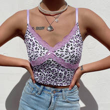 Patcwhork Lace Leopard Spaghetti Strap Top Sleeveless 90s Crop Top Tee Frill Y2k Sexy Cami Top Summer Streetwear 2020 2024 - buy cheap