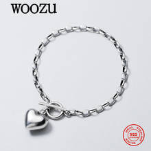 Woozu pulseira de prata esterlina 925, luxo, corrente com coração, amor, feminina, casamento, noivado, presente, joia 2024 - compre barato