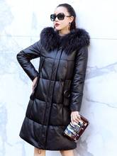 Leather Real Jacket Winter Coat Women Raccoon Fur Collar Long Down Jacket Women Sheepskin Coat Chaqueta Mujer AM18017                    2024 - buy cheap