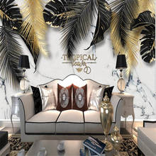 Personalizado grande 3d papel de parede mural moderno vento nórdico dourado tropical planta sala estar fundo decoração pintura wallpap 2024 - compre barato