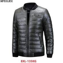 Мужская куртка MFERLIER, черная кожаная куртка из искусственной кожи большого размера 8XL, 7XL, 6XL 2024 - купить недорого