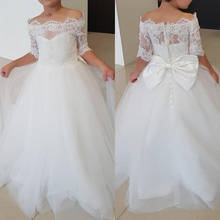 Bateau Lace Flower Girl Dresses For Wedding  Half Sleeve Pageant Kids Gown Girl's Floor Length Child Party Birthday Dress ytz348 2024 - buy cheap