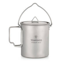 TOMSHOO-taza de agua de titanio con tapa y mango plegable, olla para acampar al aire libre, ollas de cocina, olla de Picnic, 750ml 2024 - compra barato